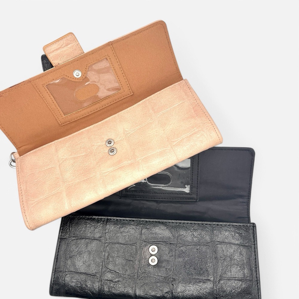Kelly & Katie Vegan Leather Wallet x2 Crocodile Black Beige Wristlet Clutch - Picture 3 of 9